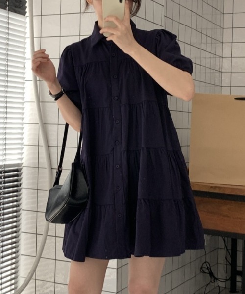 YUGA(ユーガ)の「YUGA_YGMC Korean-style Tiered mini dress(ワンピース・レディース・ライトイエロー/ネイビー・FREE)」の19枚目の写真