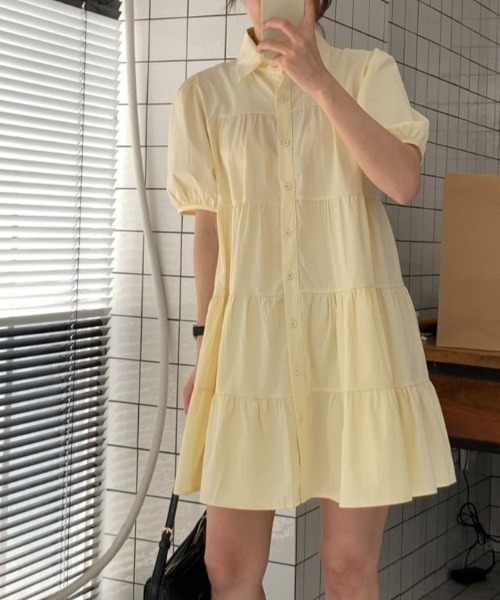YUGA(ユーガ)の「YUGA_YGMC Korean-style Tiered mini dress(ワンピース・レディース・ライトイエロー/ネイビー・FREE)」の9枚目の写真