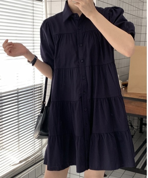 YUGA(ユーガ)の「YUGA_YGMC Korean-style Tiered mini dress(ワンピース・レディース・ライトイエロー/ネイビー・FREE)」の20枚目の写真