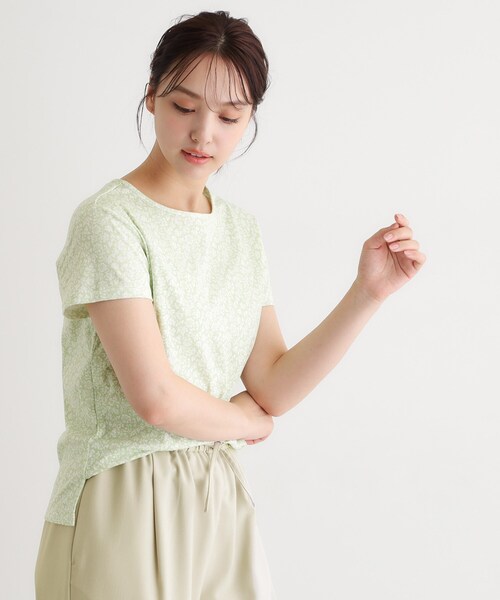 LAURA ASHLEY（ローラアシュレイ）の「【接触冷感／マシンウォッシュ可】スウィート アリッサム柄スムースTシャツ（Tシャツ/カットソー・レディース・ホワイト系1/ライトグリーン系/ネイビー系・40/38）」の8枚目の写真