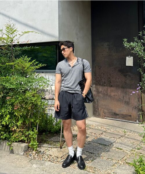 LEARVE（ルアブ）の「ストライプスナップヘンリーネックハーフTシャツネイビー（Tシャツ/カットソー・メンズ・その他・MEDIUM/LARGE/X-LARGE）」の3枚目の写真