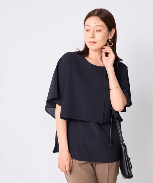 GALLORIA(ギャローリア)の「【接触冷感・ウォッシャブル】ケープ風ブラウス(シャツ/ブラウス・レディース・ライトグレー/ネイビー/オレンジ・LL/S/M/L)」の3枚目の写真