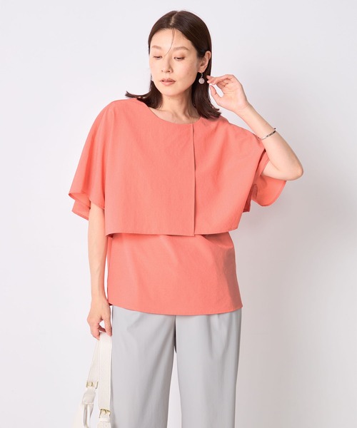 GALLORIA(ギャローリア)の「【接触冷感・ウォッシャブル】ケープ風ブラウス(シャツ/ブラウス・レディース・ライトグレー/ネイビー/オレンジ・LL/S/M/L)」の1枚目の写真