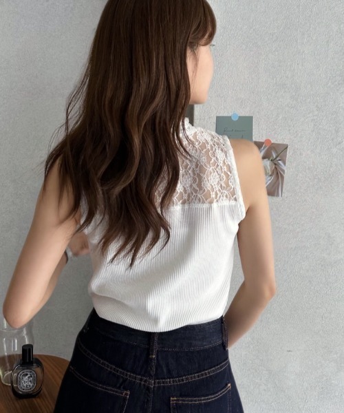 TREOVER(トレオーバー)の「プチハイネック レースリブタンクトップ(Tシャツ/カットソー・レディース・ブラック/オフホワイト・LARGE/MEDIUM)」の5枚目の写真