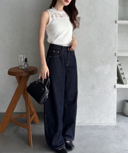 TREOVER(トレオーバー)の「プチハイネック レースリブタンクトップ(Tシャツ/カットソー・レディース・ブラック/オフホワイト・LARGE/MEDIUM)」の11枚目の写真