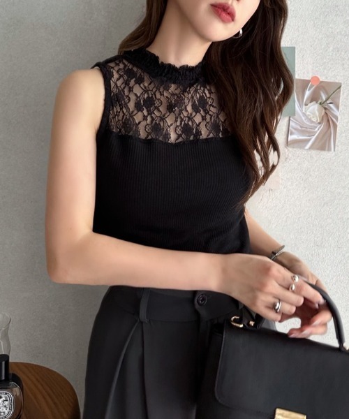 TREOVER(トレオーバー)の「プチハイネック レースリブタンクトップ(Tシャツ/カットソー・レディース・ブラック/オフホワイト・LARGE/MEDIUM)」の13枚目の写真
