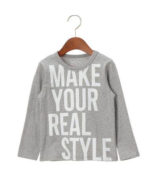 green label relaxing（グリーンレーベルリラクシング）の「オーガニックコットン BIGメッセージT ロングスリーブ◆（Tシャツ/カットソー・キッズ・オフホワイト/グレー・105/125/135/95/115）」の2枚目の写真