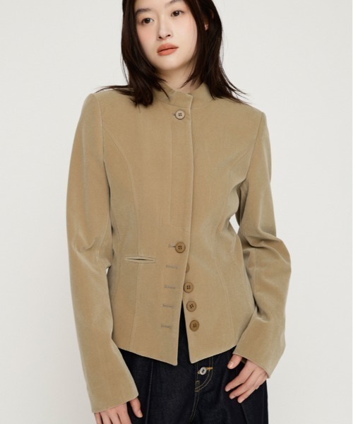 SLY(スライ)の「NAPOLEON SHAPED PANEL JACKET ナポレオンシェイプドパネルジャケット 秋服 冬服(ノーカラージャケット・レディース・マルチ/ブラック/ベージュ・FREE)」の2枚目の写真