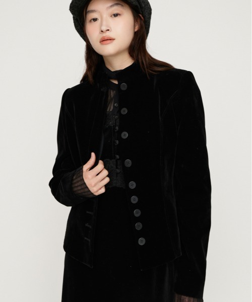 SLY(スライ)の「NAPOLEON SHAPED PANEL JACKET ナポレオンシェイプドパネルジャケット 秋服 冬服(ノーカラージャケット・レディース・マルチ/ブラック/ベージュ・FREE)」の1枚目の写真