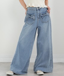 フロントリボン ワイドシルエット デニムパンツ