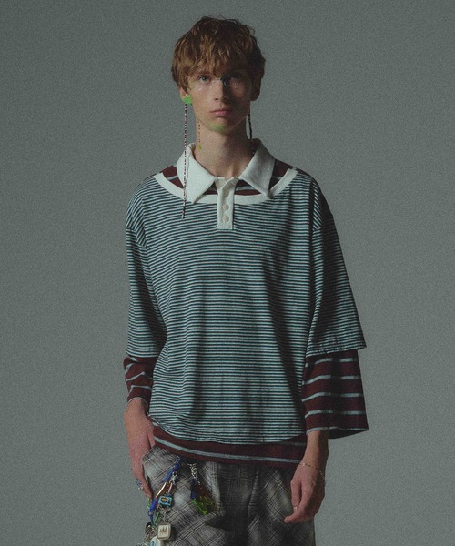 amok(アモク)の「DOCKING BORDER POLO SHIRT(ポロシャツ・メンズ・ブラウン/ブルー・S/M/L)」の1枚目の写真