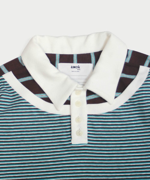 amok(アモク)の「DOCKING BORDER POLO SHIRT(ポロシャツ・メンズ・ブラウン/ブルー・S/M/L)」の4枚目の写真