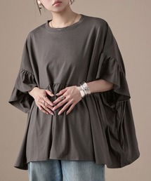 接触冷感 フリルスリーブ ワイドチュニックTシャツ