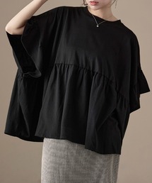 接触冷感 フリルスリーブ ワイドチュニックTシャツ