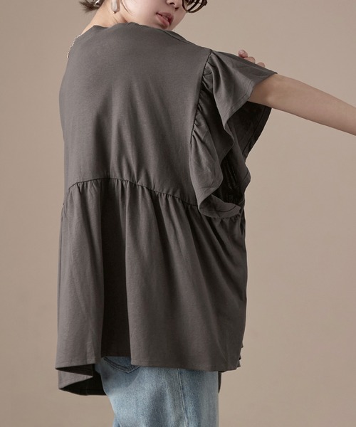 Fashion Letter(ファッションレター)の「接触冷感 フリルスリーブ ワイドチュニックTシャツ(Tシャツ/カットソー・レディース・アイボリー/チャコール/ブラック・M)」の8枚目の写真