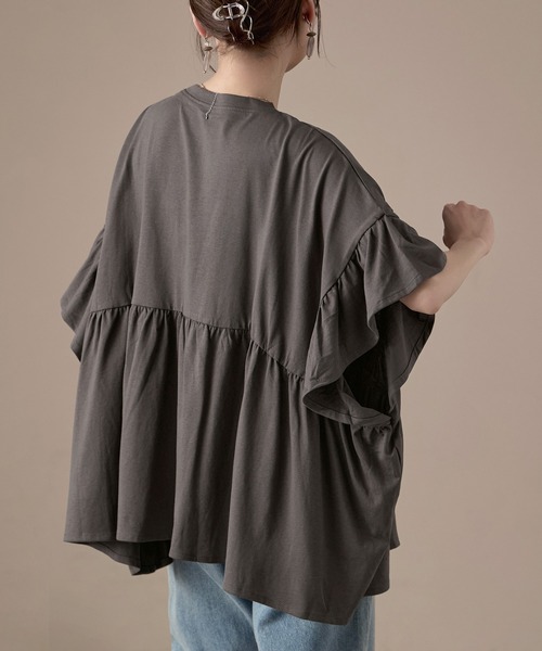 Fashion Letter(ファッションレター)の「接触冷感 フリルスリーブ ワイドチュニックTシャツ(Tシャツ/カットソー・レディース・アイボリー/チャコール/ブラック・M)」の9枚目の写真