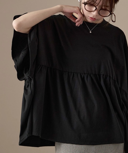 Fashion Letter(ファッションレター)の「接触冷感 フリルスリーブ ワイドチュニックTシャツ(Tシャツ/カットソー・レディース・アイボリー/チャコール/ブラック・M)」の13枚目の写真