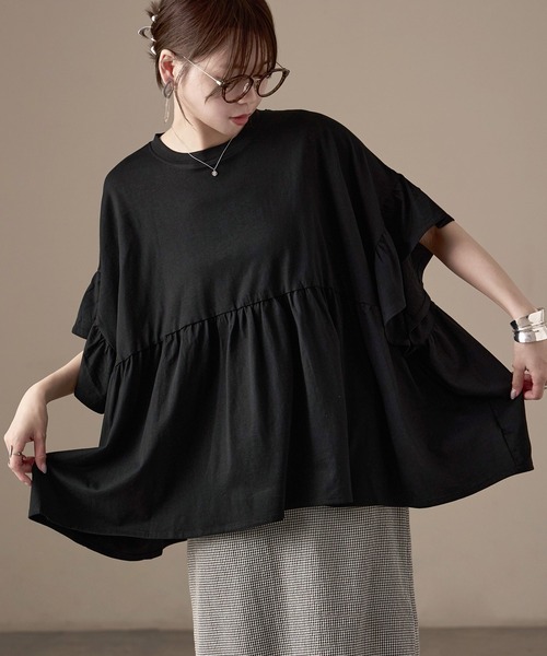 Fashion Letter(ファッションレター)の「接触冷感 フリルスリーブ ワイドチュニックTシャツ(Tシャツ/カットソー・レディース・アイボリー/チャコール/ブラック・M)」の14枚目の写真