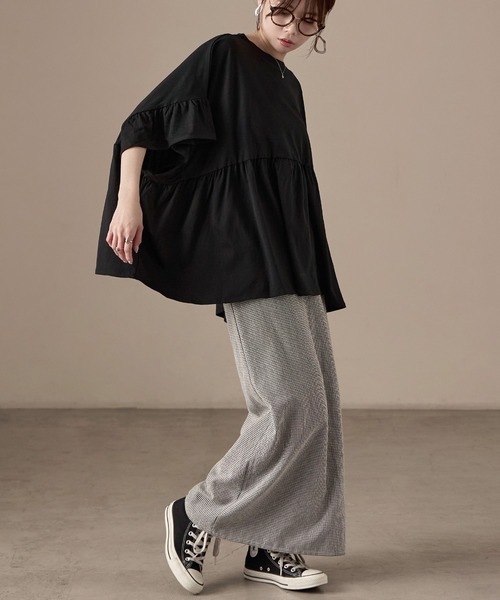 Fashion Letter(ファッションレター)の「接触冷感 フリルスリーブ ワイドチュニックTシャツ(Tシャツ/カットソー・レディース・アイボリー/チャコール/ブラック・M)」の15枚目の写真