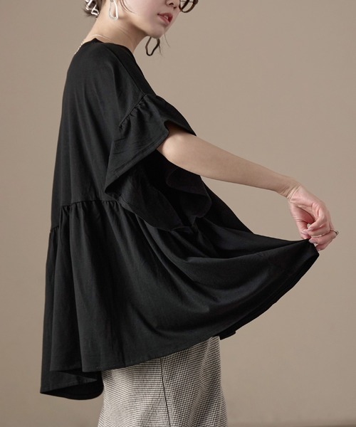 Fashion Letter(ファッションレター)の「接触冷感 フリルスリーブ ワイドチュニックTシャツ(Tシャツ/カットソー・レディース・アイボリー/チャコール/ブラック・M)」の16枚目の写真