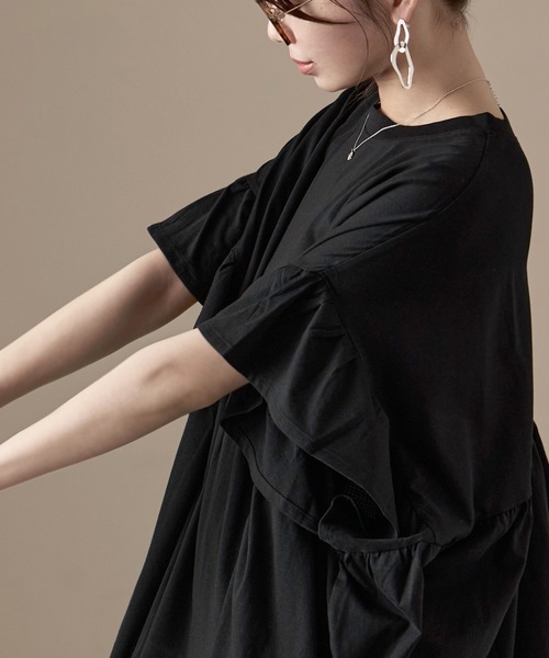 Fashion Letter(ファッションレター)の「接触冷感 フリルスリーブ ワイドチュニックTシャツ(Tシャツ/カットソー・レディース・アイボリー/チャコール/ブラック・M)」の18枚目の写真