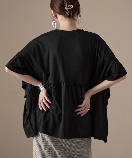 Fashion Letter(ファッションレター)の「接触冷感 フリルスリーブ ワイドチュニックTシャツ(Tシャツ/カットソー・レディース・アイボリー/チャコール/ブラック・M)」の19枚目の写真