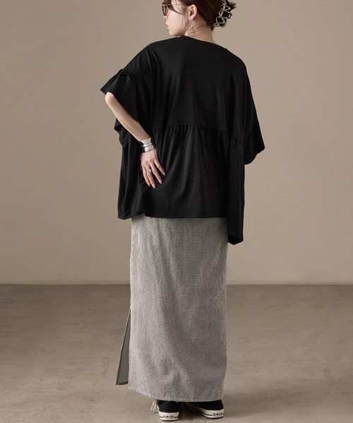 Fashion Letter(ファッションレター)の「接触冷感 フリルスリーブ ワイドチュニックTシャツ(Tシャツ/カットソー・レディース・アイボリー/チャコール/ブラック・M)」の20枚目の写真
