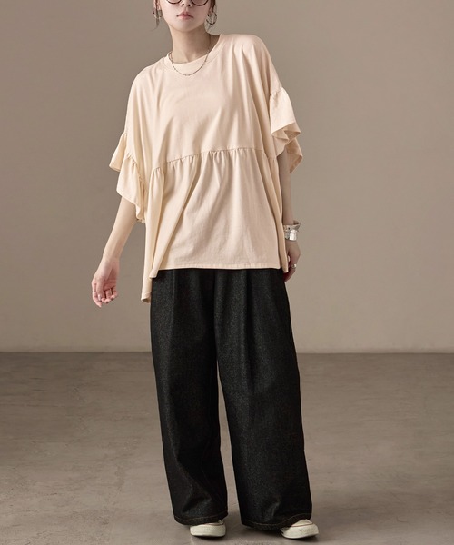 Fashion Letter(ファッションレター)の「接触冷感 フリルスリーブ ワイドチュニックTシャツ(Tシャツ/カットソー・レディース・アイボリー/チャコール/ブラック・M)」の22枚目の写真