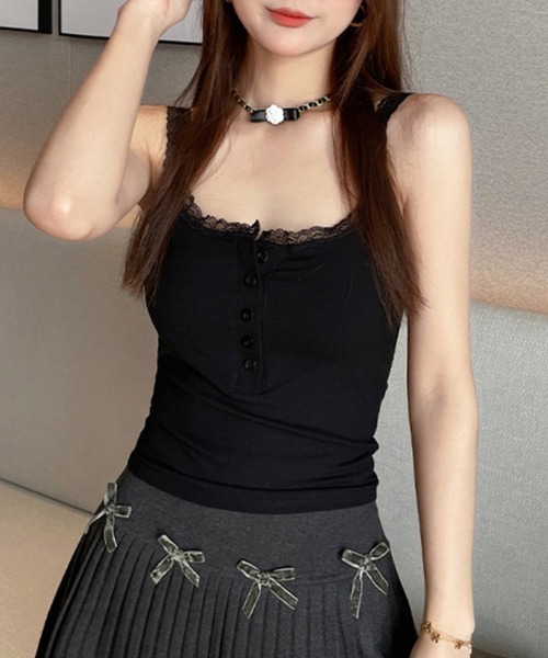 ReRe(リリ)の「レーストリムフロントボタンリブキャミソール(キャミソール・レディース・ホワイト/ブラック/ベージュ/グレー/ピンク・FREE)」の20枚目の写真