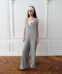 RIBBED BUTTON LONG JUMPSUIT, GRAY