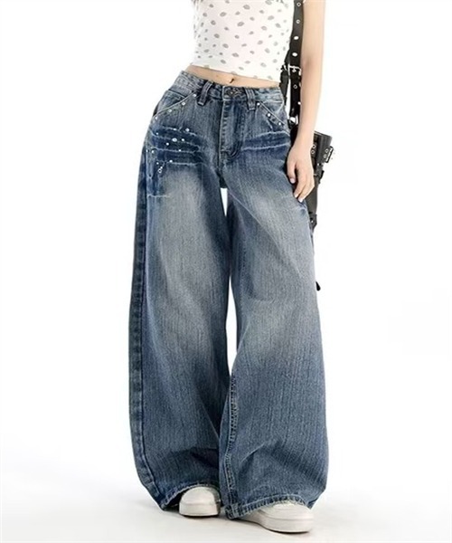 FREE STYLISTS(フリー スタイリスト)の「リベットデザインワイドストレートシルエットデニムパンツ(デニムパンツ・レディース・ブルー・XS/S/M/L/3XL/4XL)」の7枚目の写真