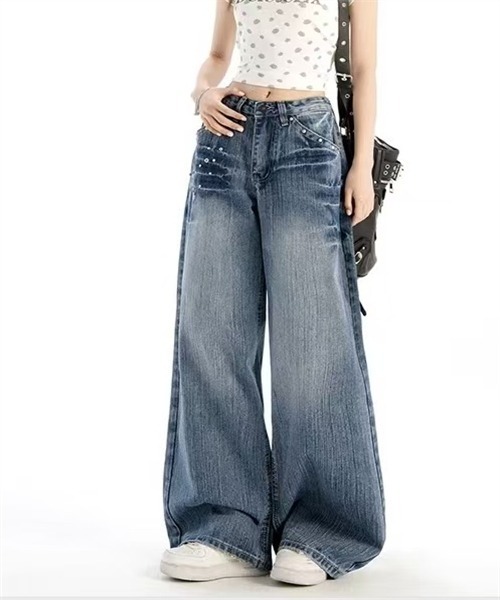 FREE STYLISTS(フリー スタイリスト)の「リベットデザインワイドストレートシルエットデニムパンツ(デニムパンツ・レディース・ブルー・XS/S/M/L/3XL/4XL)」の10枚目の写真