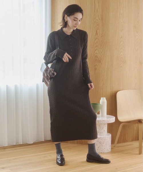 ANGIE(アンジー)の「ポロ襟 ミニケーブル ニットワンピース / 長袖 / 秋服 / 冬服(ワンピース・レディース・チャコール/杢グレー/ブラウン・FREE)」の20枚目の写真