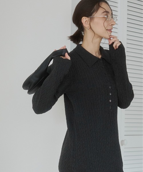 ANGIE(アンジー)の「ポロ襟 ミニケーブル ニットワンピース / 長袖 / 秋服 / 冬服(ワンピース・レディース・チャコール/杢グレー/ブラウン・FREE)」の9枚目の写真
