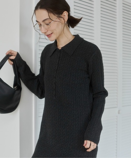 ANGIE(アンジー)の「ポロ襟 ミニケーブル ニットワンピース / 長袖 / 秋服 / 冬服(ワンピース・レディース・チャコール/杢グレー/ブラウン・FREE)」の12枚目の写真