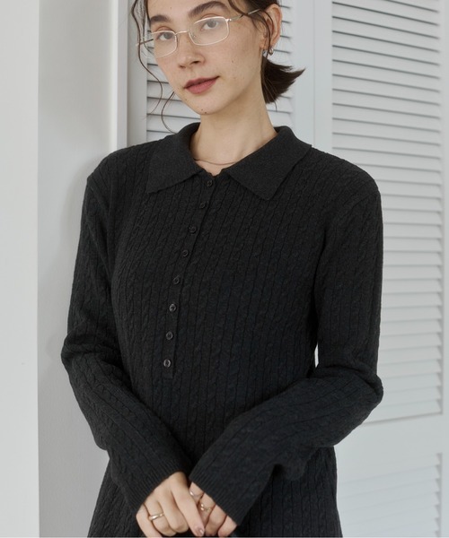 ANGIE(アンジー)の「ポロ襟 ミニケーブル ニットワンピース / 長袖 / 秋服 / 冬服(ワンピース・レディース・チャコール/杢グレー/ブラウン・FREE)」の15枚目の写真