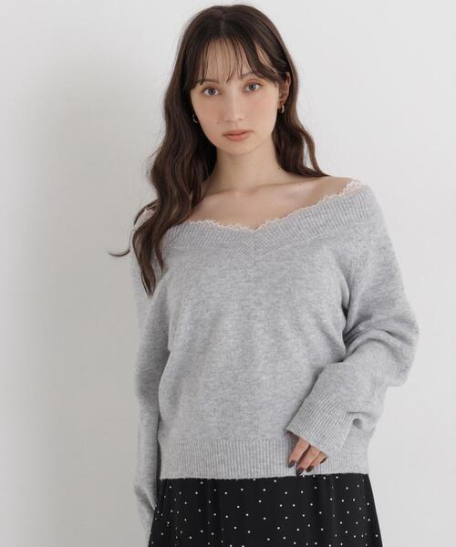 NATURAL BEAUTY BASIC(ナチュラルビューティーベーシック)の「レースVネックニット(ニット/セーター・レディース・グレー/ブルー/イエロー・FREE)」の6枚目の写真
