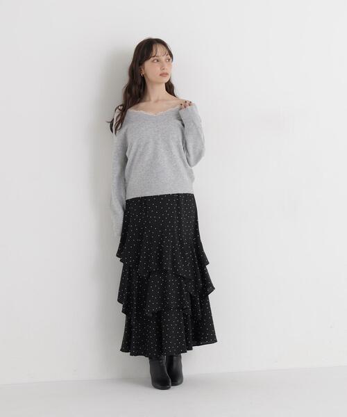 NATURAL BEAUTY BASIC(ナチュラルビューティーベーシック)の「レースVネックニット(ニット/セーター・レディース・グレー/ブルー/イエロー・FREE)」の7枚目の写真