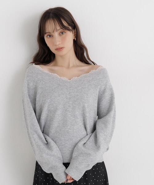 NATURAL BEAUTY BASIC(ナチュラルビューティーベーシック)の「レースVネックニット(ニット/セーター・レディース・グレー/ブルー/イエロー・FREE)」の10枚目の写真