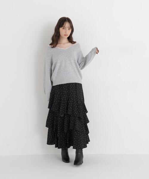 NATURAL BEAUTY BASIC(ナチュラルビューティーベーシック)の「レースVネックニット(ニット/セーター・レディース・グレー/ブルー/イエロー・FREE)」の11枚目の写真