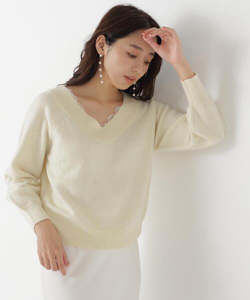NATURAL BEAUTY BASIC(ナチュラルビューティーベーシック)の「レースVネックニット(ニット/セーター・レディース・グレー/ブルー/イエロー・FREE)」の19枚目の写真