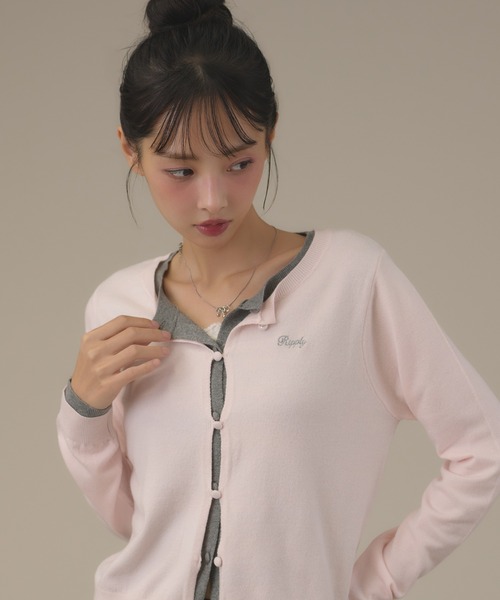 apres jour mignon(アプレジュールミニョン)の「フェイクレイヤードカーデ(カーディガン/ボレロ・レディース・チャコールグレー/イエロー/ピンク/グリーン/ブラウン系その他/ブラック・フリー/LARGE)」の6枚目の写真