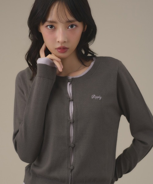 apres jour mignon(アプレジュールミニョン)の「フェイクレイヤードカーデ(カーディガン/ボレロ・レディース・チャコールグレー/イエロー/ピンク/グリーン/ブラウン系その他/ブラック・フリー/LARGE)」の3枚目の写真