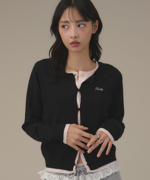 apres jour mignon(アプレジュールミニョン)の「フェイクレイヤードカーデ(カーディガン/ボレロ・レディース・チャコールグレー/イエロー/ピンク/グリーン/ブラウン系その他/ブラック・フリー/LARGE)」の7枚目の写真