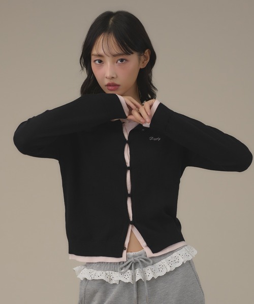 apres jour mignon(アプレジュールミニョン)の「フェイクレイヤードカーデ(カーディガン/ボレロ・レディース・チャコールグレー/イエロー/ピンク/グリーン/ブラウン系その他/ブラック・フリー/LARGE)」の9枚目の写真
