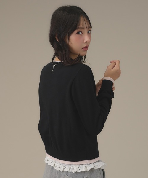 apres jour mignon(アプレジュールミニョン)の「フェイクレイヤードカーデ(カーディガン/ボレロ・レディース・チャコールグレー/イエロー/ピンク/グリーン/ブラウン系その他/ブラック・フリー/LARGE)」の10枚目の写真