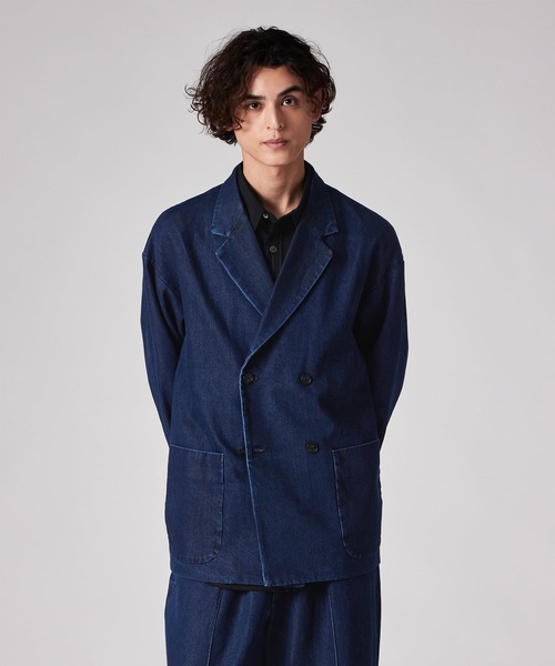 PS Paul Smith(ピーエスポールスミス)の「テンセルデニム ダブルブレストジャケット / 262710 EXJ03(テーラードジャケット・メンズ・ダークインディゴブルー・LARGE/MEDIUM/SMALL)」の1枚目の写真