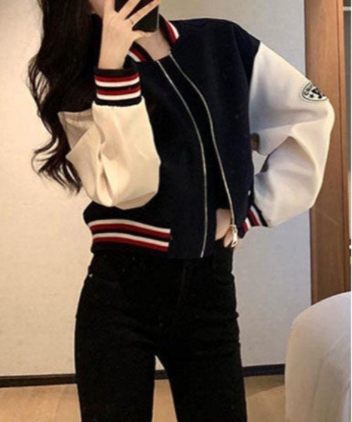 ＆soiree（アンドソワレ）の「ラインリブ配色スタジャン（スタジャン・レディース・ネイビー・X-LARGE/LARGE/MEDIUM/SMALL）」の3枚目の写真