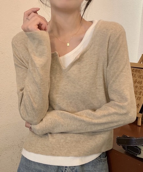 NANEA（ナネア）の「スリットヘンリーニットプルオーバー（ニット/セーター・レディース・ブラック/ベージュ/ブラウン/グレー・フリー）」の12枚目の写真
