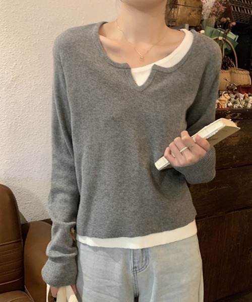NANEA（ナネア）の「スリットヘンリーニットプルオーバー（ニット/セーター・レディース・ブラック/ベージュ/ブラウン/グレー・フリー）」の9枚目の写真